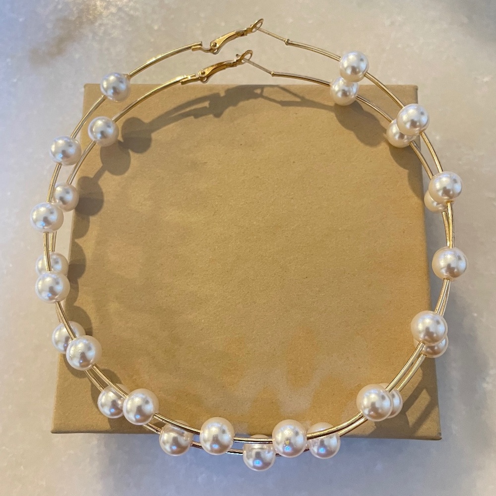 Gold Pearl Hoop Earrings